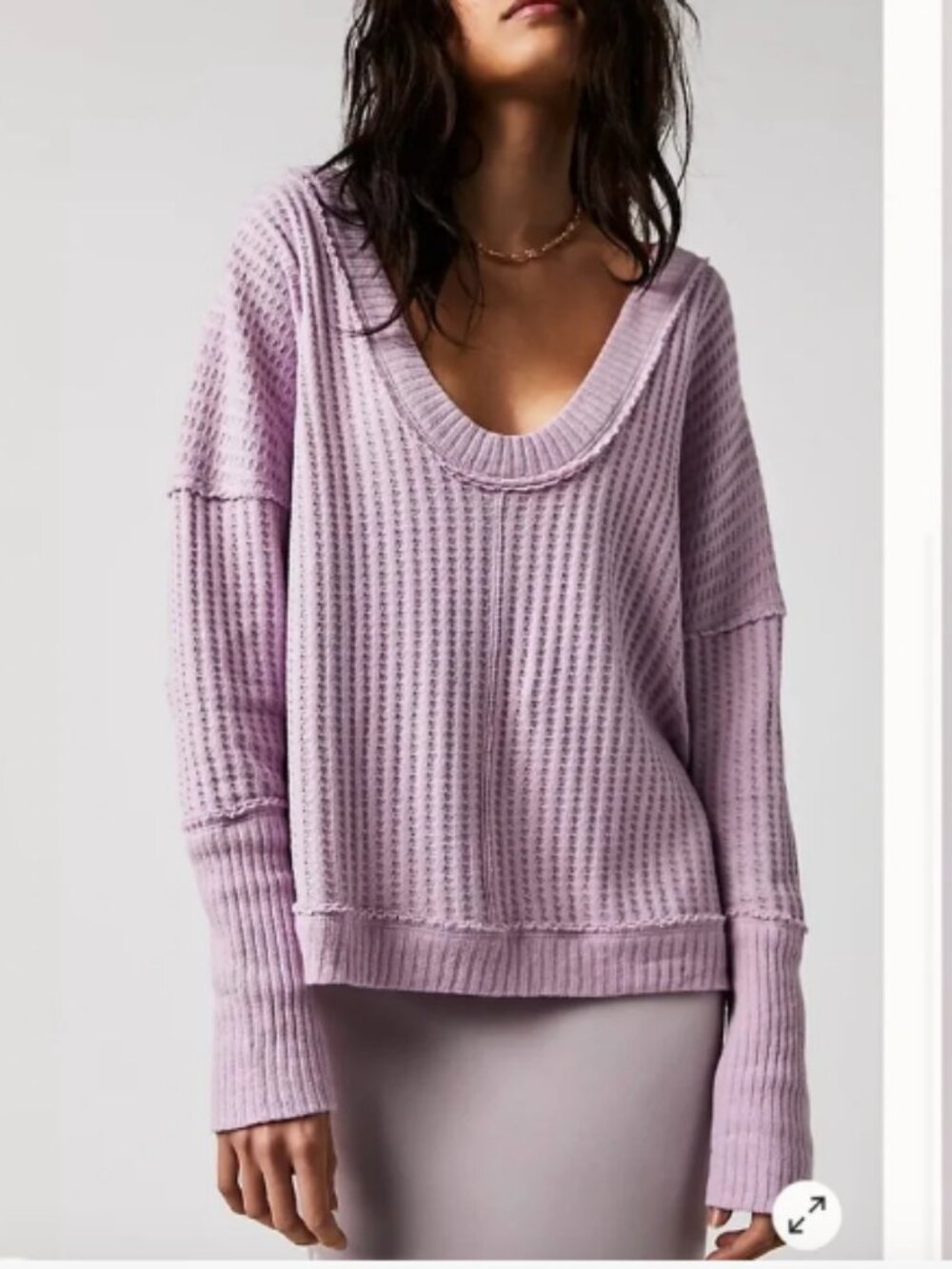 FREE PEOPLE We The Free New Magic Thermal S Orchid Waffle Long Sleeve Scoop Neck